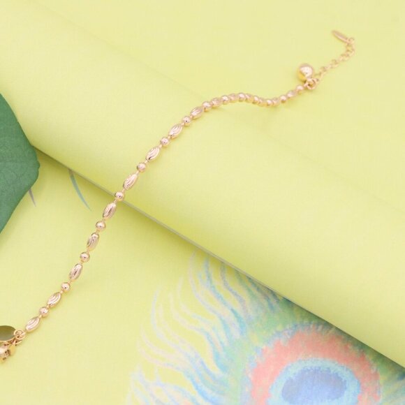 "Elegant Rose Gold Textured Oval Bead Bracelet with Chain Extender, XPBL1140 - Picture 2 of 13